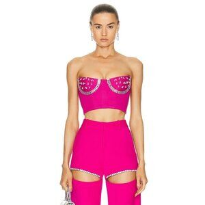 AREA Crystal Watermelon Cup Bustier Top in Fuchsia XSmall Womens Corset
